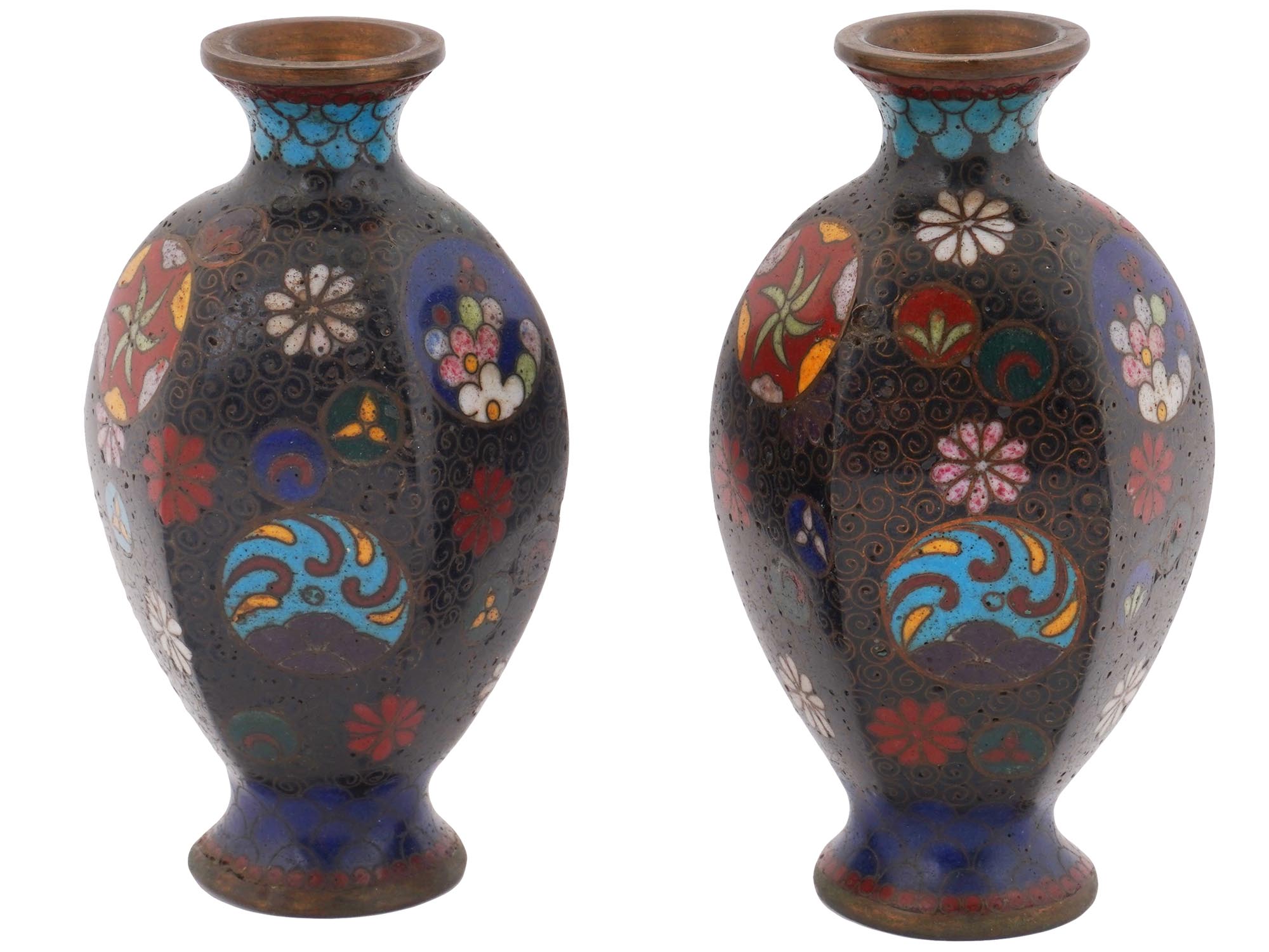 ANTIQUE JAPANESE CLOISONNE ENAMEL FLOWER VASES PIC-1